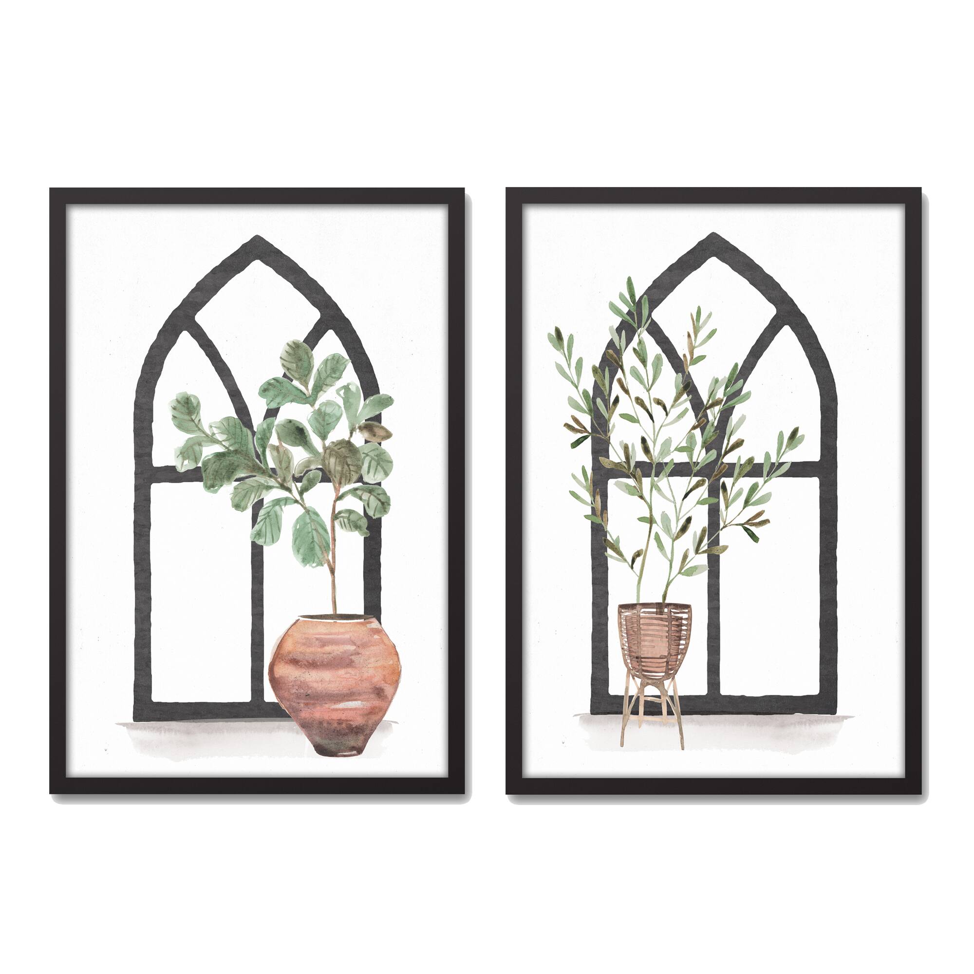 Plant with Arch 20" x 30" Black Framed Canvas - Set of 2